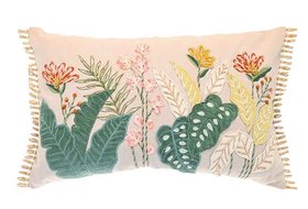 Tropical Flowers Embroidered Cushion 35x50cm