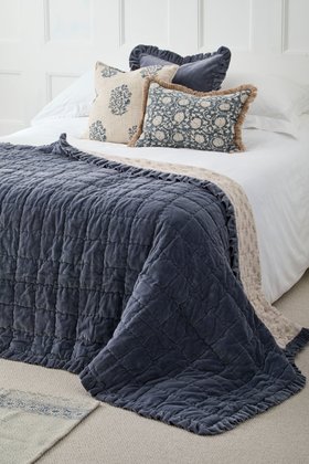 Matilda Quilt Slate Blue Quilt & Cushion W Blickling Ink Blue & Inverewe Blue Mid Res