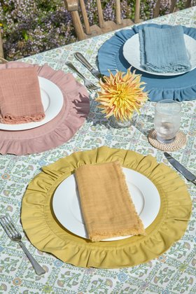 Ruffle edged placemats with trellis