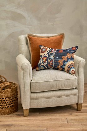 Suzani Embroidered Cushion With Velvet Flange Spice