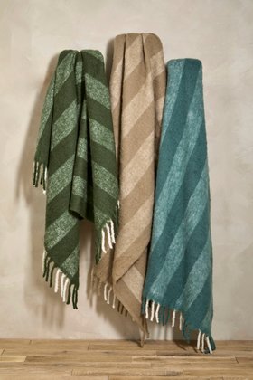 Wool Blend Wide Stripe Lamb's Tail Throws