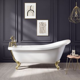 Bathroom Mountain Highbury 1700mm Roll Top Slipper Bath - Brushed Brass Ball Feet