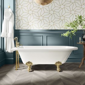 Bathroom Mountain Abingdon 1700mm Single Ended Roll Top Bath - Brushed Brass Ball Feet