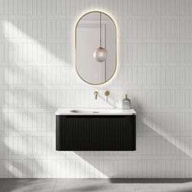 Bathroom Mountain Sorrento Fluted Matt Black Wall Hung Drawer Vanity with Matt White Basin 800mm