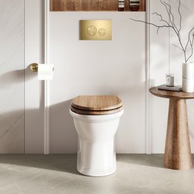 Bathroom Mountain Alma Traditional Rimless Back To Wall Toilet With Oak Effect Wooden Soft Close Seat