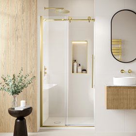 Bathroom Mountain Prague Brushed Brass 8mm Soft-Closing Sliding Shower Door 1000mm