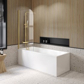 Bathroom Mountain Linz Easy Clean 6mm Brushed Brass Bath Screen - 800mm