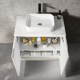 Crete Fluted Linen White Vanity with Marble Top & Marin Basin 800mm