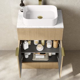 Havana Country Oak Cabinet With Marble Top Basin 600mm