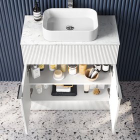 Havana Fluted White Vanity With Marble Top Basin 800mm
