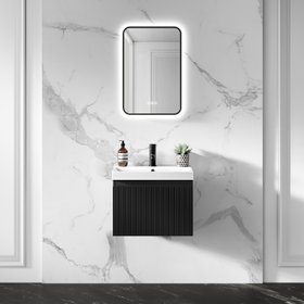 Malta Fluted Matt Black Wall Hung Basin Drawer Vanity 500mm