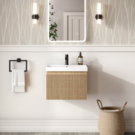 Malta Fluted Country Oak Wall Hung Basin Drawer Vanity 500mm from Bathroom Mountain