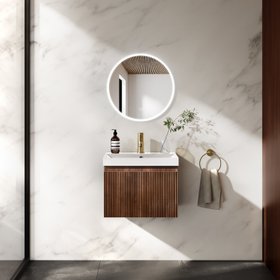 Malta Fluted Black Walnut Wall Hung Basin Drawer Vanity 500mm