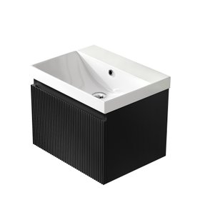 Malta Fluted Matt Black Wall Hung Basin Drawer Vanity 500mm