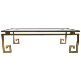 1970's Brass and Chrome Greek Key Coffee Table in the Style of Maison Jansen