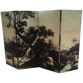 Italian Folding Screen with Bucolic Colored Transfer Painting from 1950s