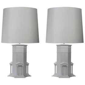 Pair of White Grand Tour Table Lamps of Greek 'Tower of the Four Winds' Athens
