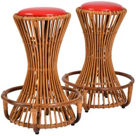 Pair of Bonacina Rattan Bar Stools, circa 1950
