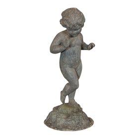 Antique Cherub, English, Lead, Putto, Statue, Ornamental Garden, Victorian, 1900