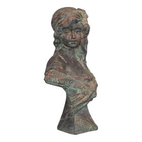 Vintage Female Bust, French, Bronzed Stone, Portrait, Statue, Art Nouveau Taste
