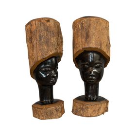 Pair of Antique Carved Heads, African, Ebony, Decorative Statue, Victorian