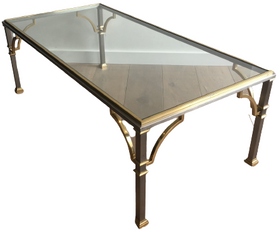 NEOCLASSICAL BRUSHED STEEL AND BRASS COFFEE TABLE