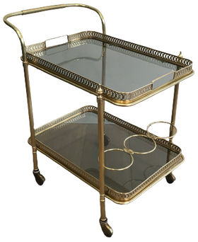 NEOCLASSICAL BRASS TROLLEY WITH BLUEISH GLASS