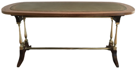 NEOCLASSICAL STYLE WOOD LEATHER BRASS COFFEE TABLE