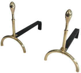 PAIR OF NEOCLASSICAL STYLE BRASS AND IRON ANDIRONS