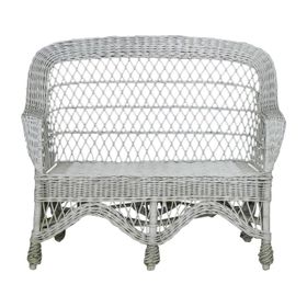 Midcentury Cane Sofa Woven White Wicker Conservatory Patio Settee, French