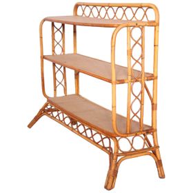 Midcentury Bamboo Rattan Shelves Ã‰tagÃ¨re French Three-Tier Bookcase