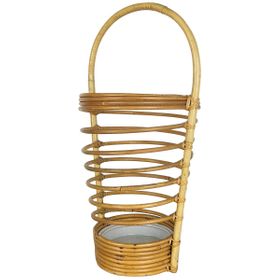 Large Midcentury Rattan Bauhaus Umbrella Stand, France, 1970s
