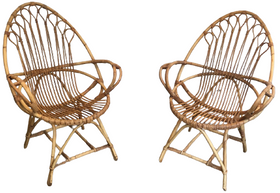 PAIR OF VERY NICE EGG SHAPED RATTAN ARMCHAIRS