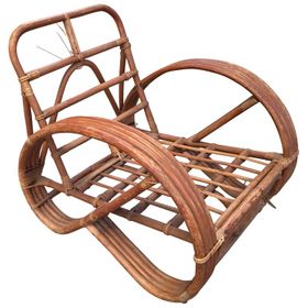 French 3/4 Round Pretzel Arm Lounge Chair In Bamboo And Rattan From 1950s