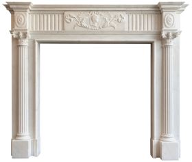 Antique Georgian Neoclassical Fireplace Mantel in Statuary White Marble