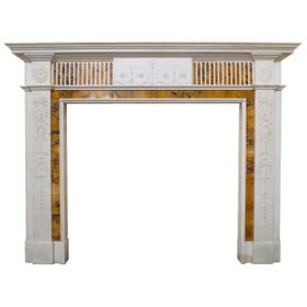 19th Century Statuary White and Sienna Marble Neoclassical Fireplace Mantel