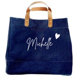 PERSONALISED LUXURY DENIM & LEATHER SHOPPER BAG