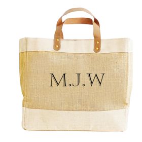 PERSONALISED INITIALS LUXURY NATURAL JUTE LEATHER BAG