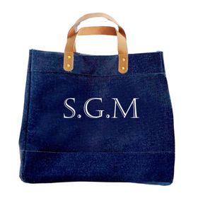 PERSONALISED INITIALS LUXURY BLACK JUTE LEATHER BAG