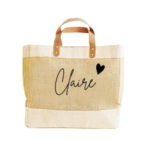 PERSONALISED LUXURY NATURAL JUTE LEATHER SHOPPER BAG