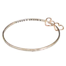 PERSONALISED SILVER BANGLE WITH ROSE GOLD HEART