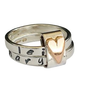 STERLING SILVER PERSONALISED RINGS WITH SPINNER HEART