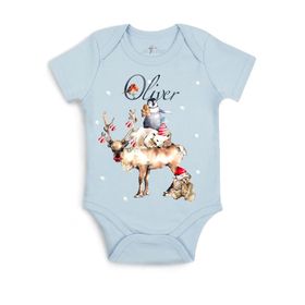PERSONALISED RUDOLPH AND FRIENDS NEWBORN ORGANIC BODYSUIT