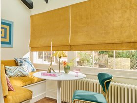 HILLARYS JONATHAN ADLER ROMAN BLINDS IN LISBON MUSTARD