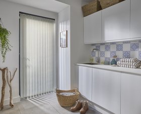 HILLARYS LARRY DENIM VERTICAL BLINDS KITCHEN