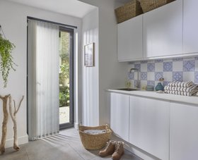 HILLARYS LARRY DENIM VERTICAL BLINDS KITCHEN