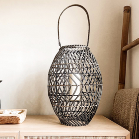 Ode Rattan Lantern - Smoke Grey H47cm