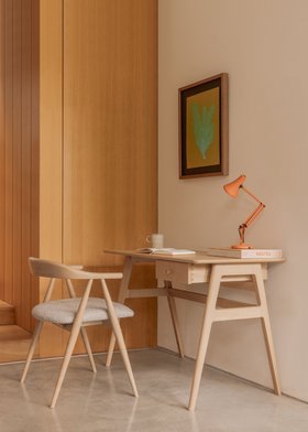 ercol Ballatta Desk in a Clear Natural finish with the Lugo Dining Chair in a Clear Natural finish