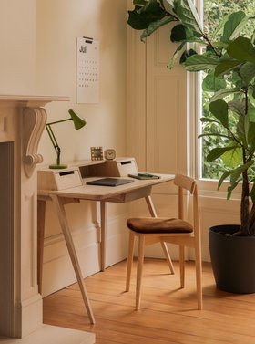 ercol Treviso Desk in an Oak on Ash finish and the Lara Chair in a clear natural finish