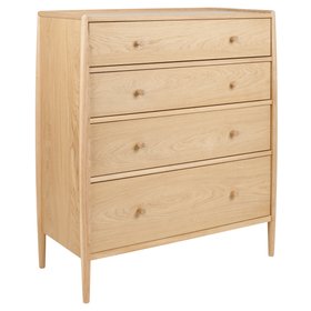 ercol Winslow 4 Drawer Chest in a Clear Natural Finish - Cutout Angle